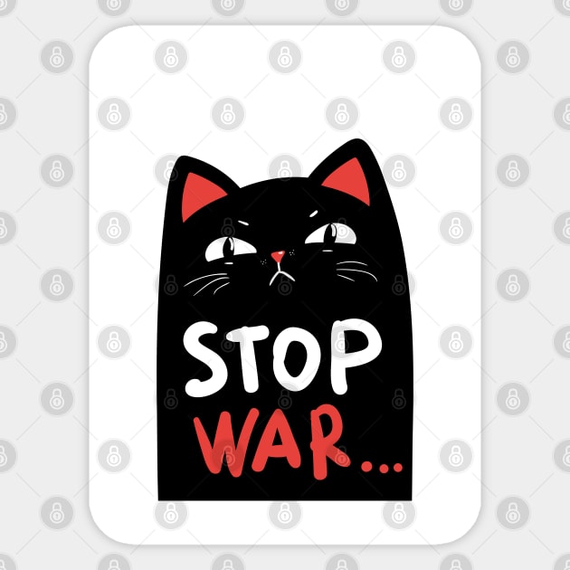 Stop war banner, poster, flyer, card, print design with grumpy black cat Sticker by Marysha_art